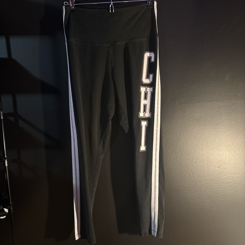 PINK Victoria's Secret Black Chicago Leggings with White Stripe